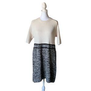 VENUS Ribbed Cream and Tweed Midi Dress